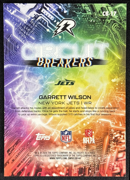 Garrett Wilson 2025 Resurgence Circuit Breakers Gold Power Surge Refractor /50 Jets - back