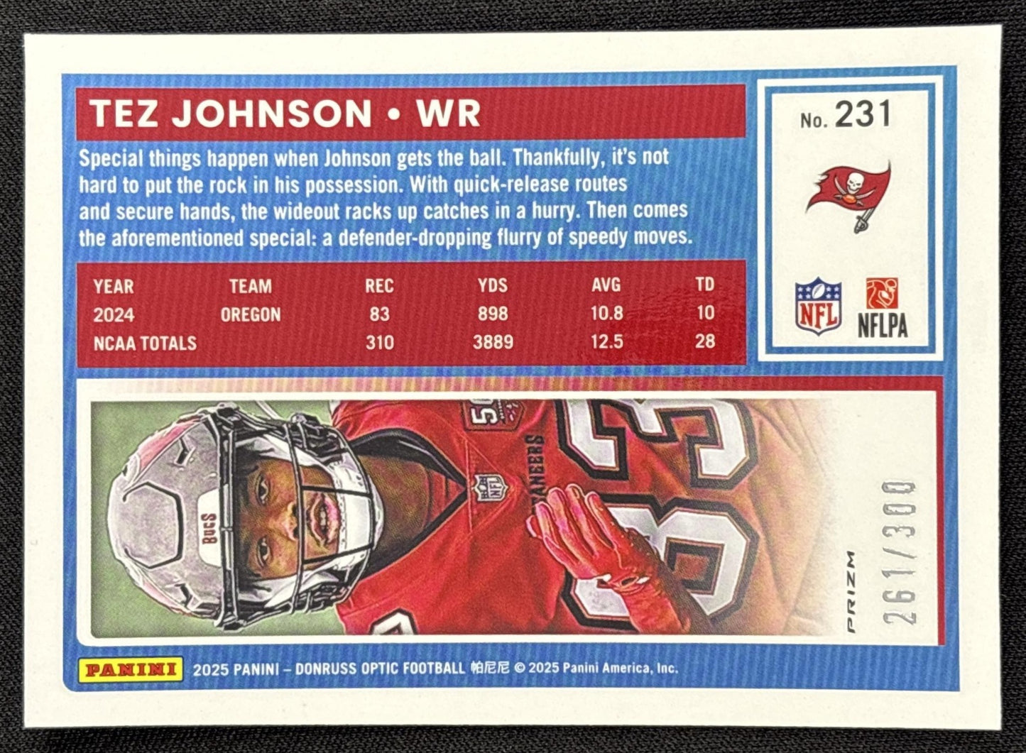 Tez Johnson 2025 Panini Donruss Optic Rated Rookie Wave Prizm /300 Buccaneers