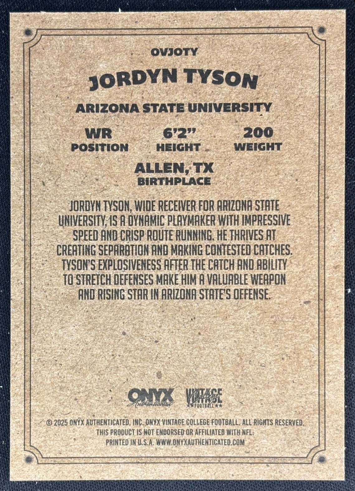 Joryn Tyson 2025 Onyx Vintage Sports Trading Cards