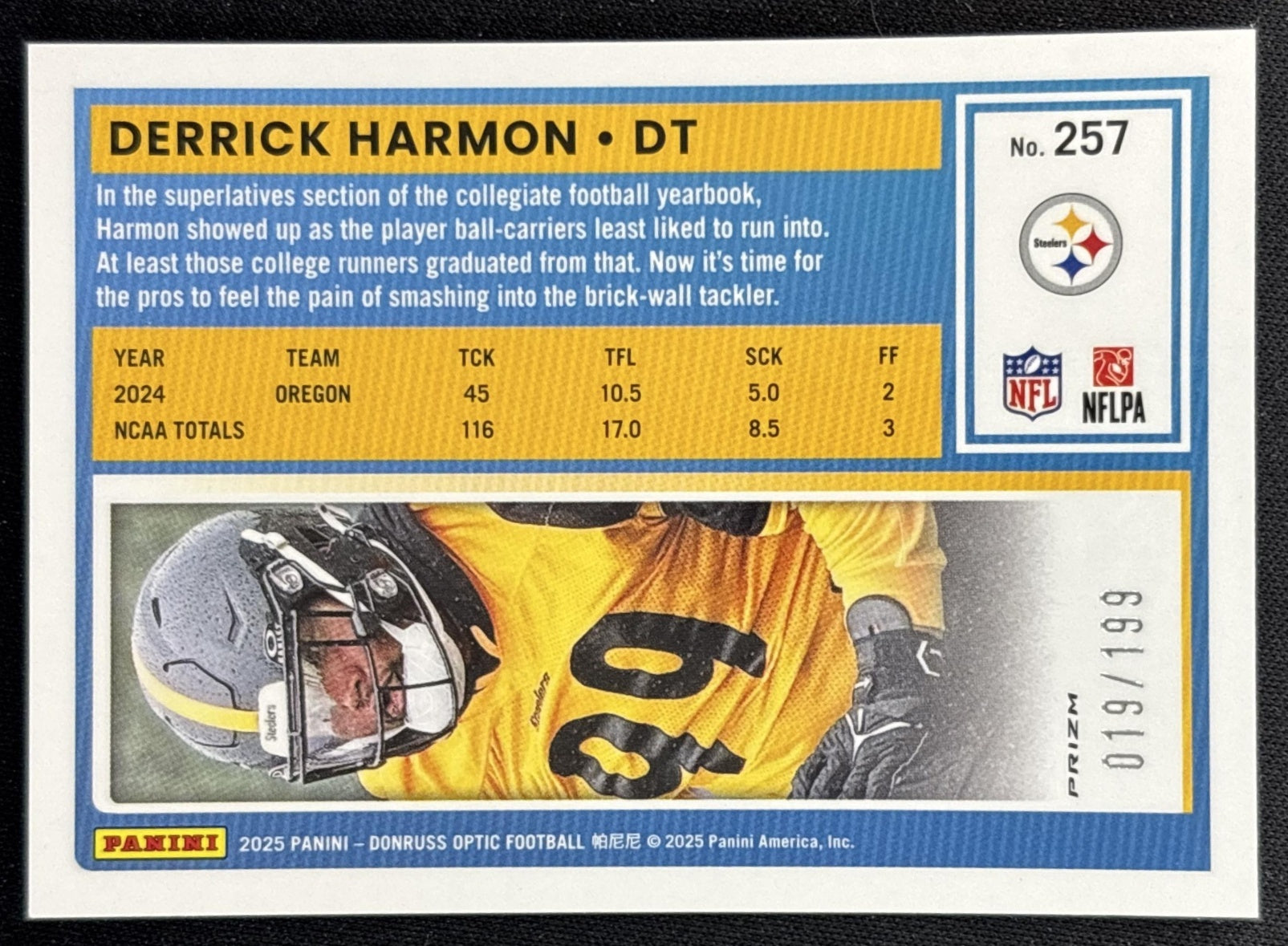 Derrick Harmon 2025 Donruss Optic Rated Rookie Neon Green Prizm /199 Steelers back