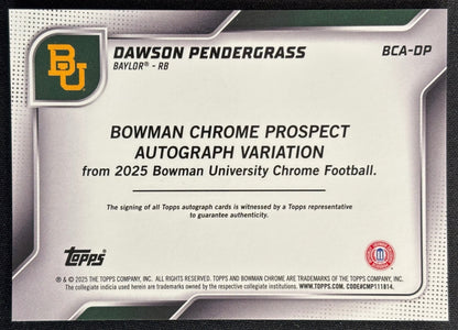 Dawson Pendergrass 2025 Chrome University Prospect Auto Bears - Back