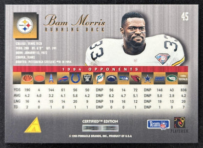 Bam Morris 1995 Pinnacle Select Certified Steelers Sports Trading Card