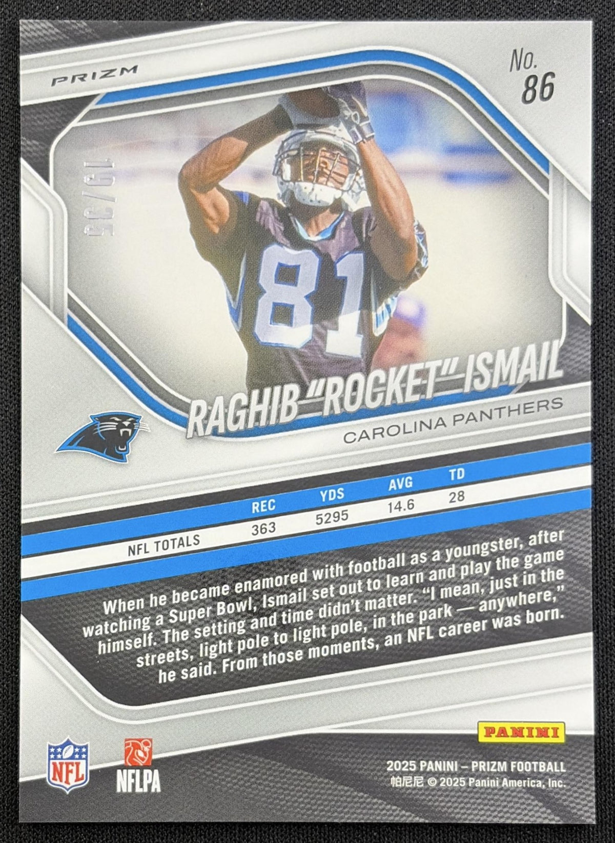 Raghib "Rocket" Ismail 2025 Panini Prizm White /35 Panthers