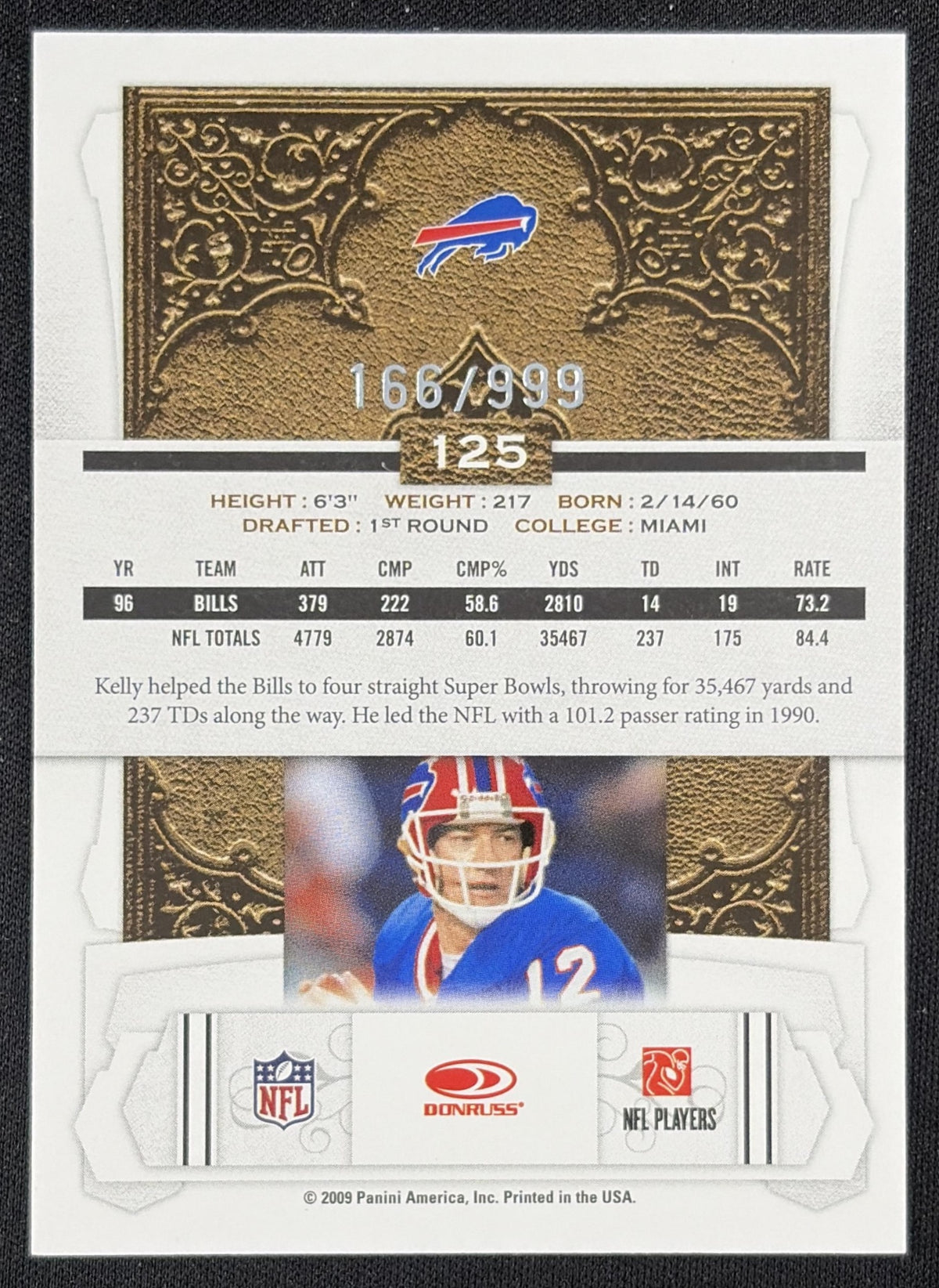 Jim Kelly 2009 Panini Donruss Classics /999 Buffalo Bills
