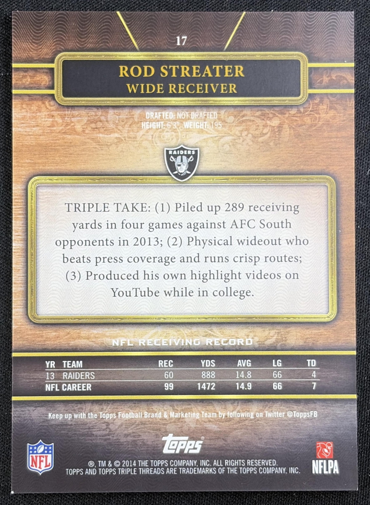 Rod Streater 2014 Topps Triple Threads Raiders