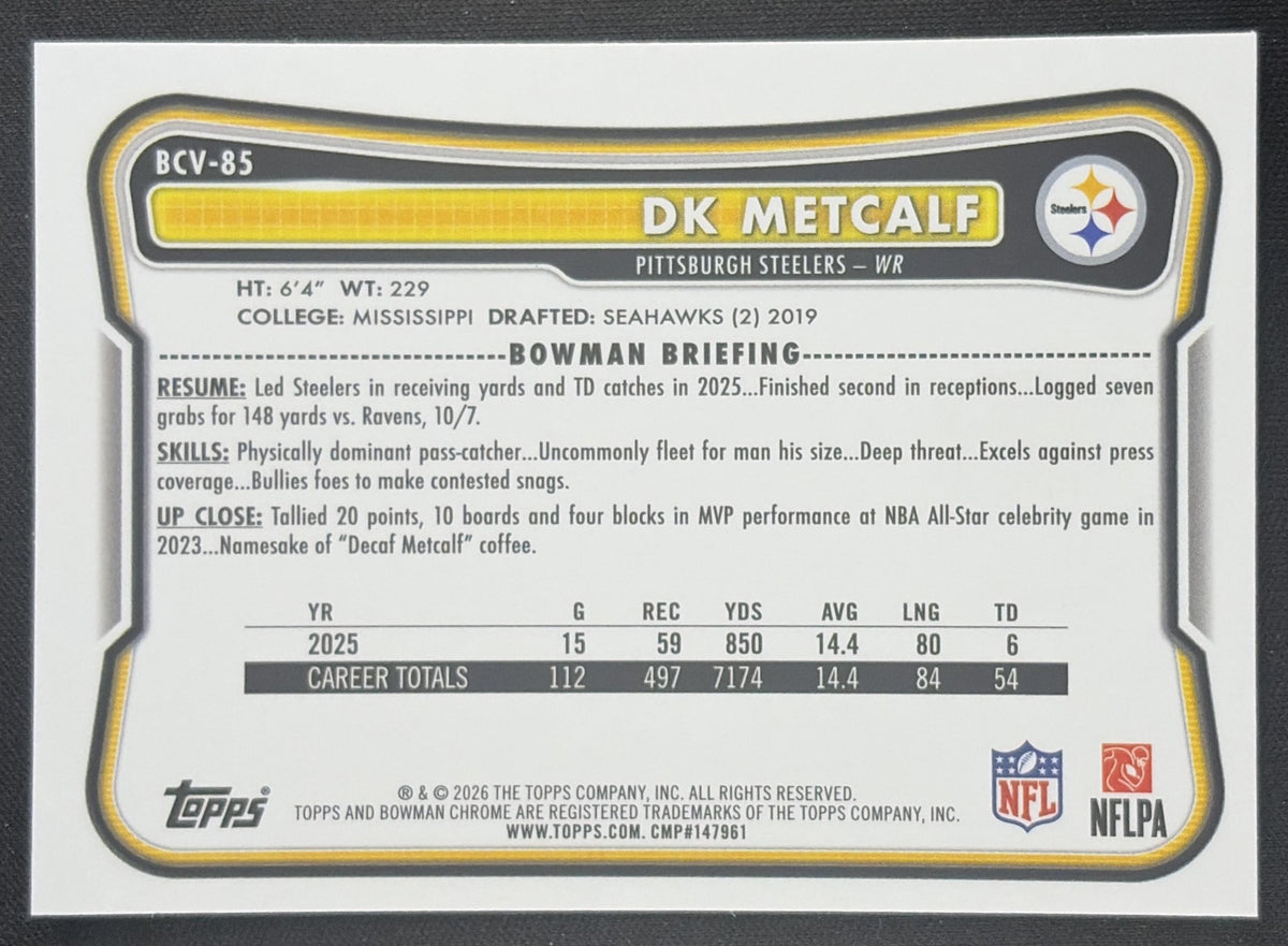 DK Metcalf 2026 Bowman Chrome NFL Mojo Refractor Steelers