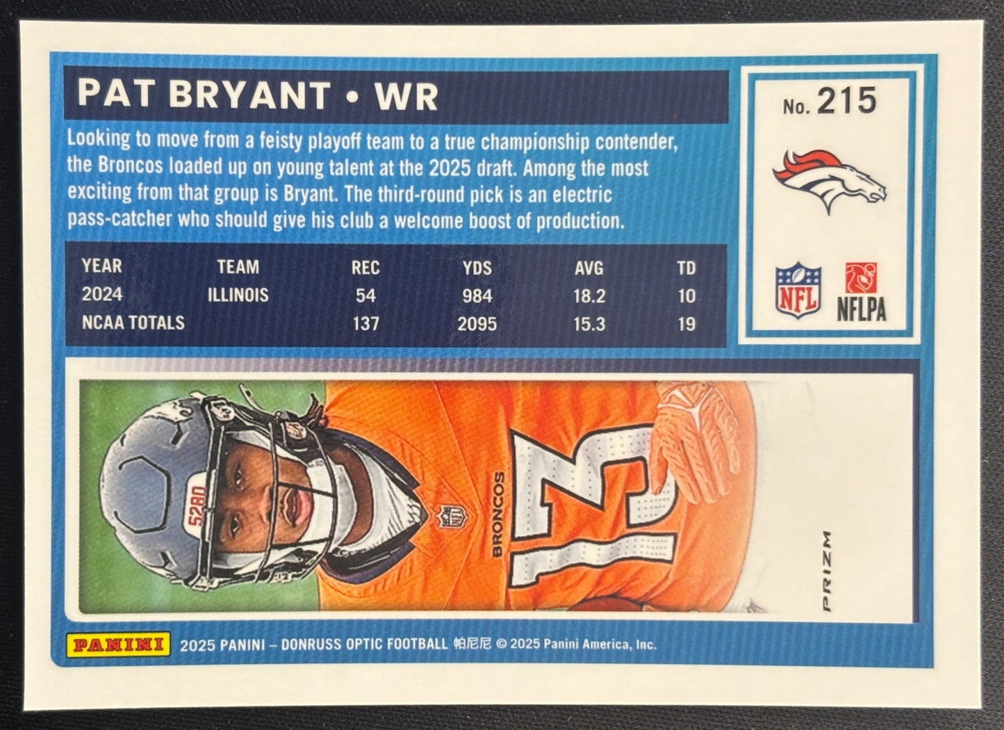 Pat Bryant 2025 Donruss Optic Rated Rookie Stars Prizm Broncos Sports Trading Card