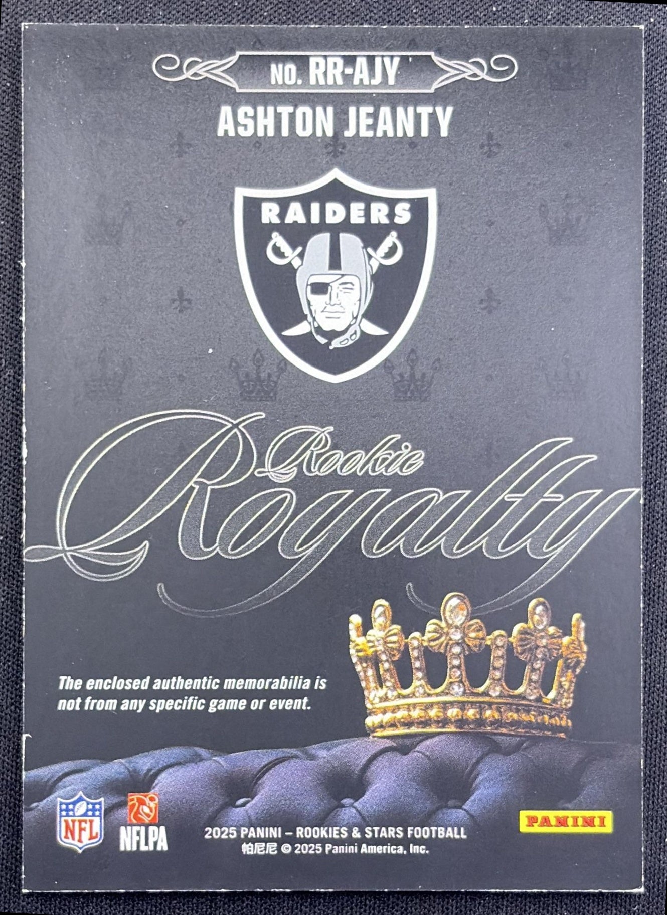 Ashton Jeanty 2025 Panini Rookies & Stars Rookie Royalty Raiders Las Vegas Raiders back