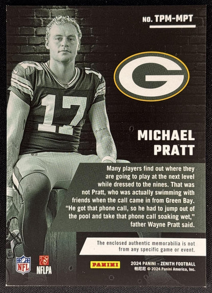Michael Pratt 2024 Panini Zenith Turning Pro Memorabilia Packers Sports Trading Card
