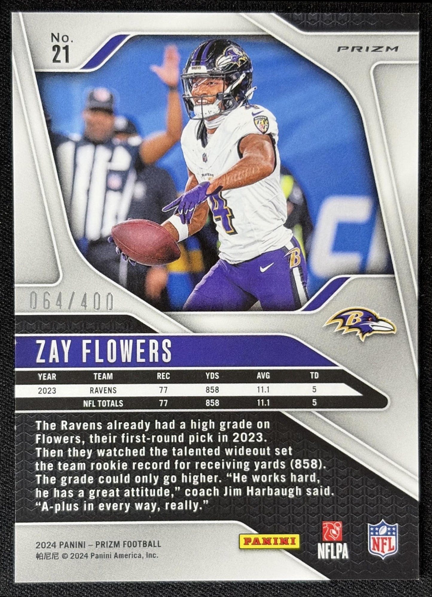 Zay Flowers 2024 Panini Prizm Pandora /400 Ravens