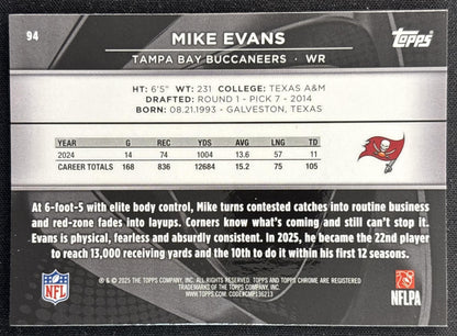 Mike Evans 2025 Topps Chrome Black Buccaneers back