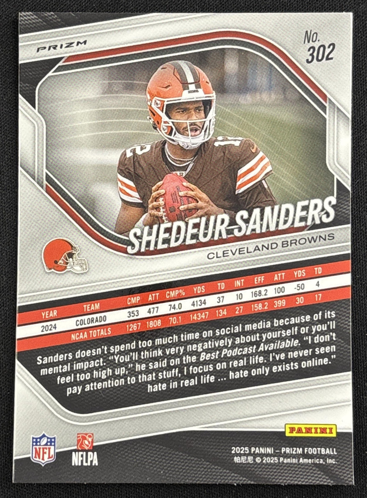Shedeur Sanders 2025 Panini Prizm Silver Browns