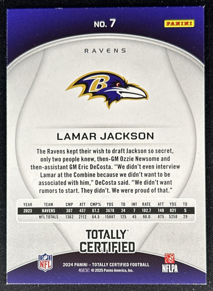 Lamar Jackson 2024 Panini Totally Certified Mirror Ravens back