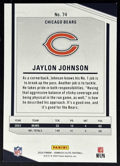 Jaylon Johnson 2024 Panini Donruss Elite Orange /399 Bears back