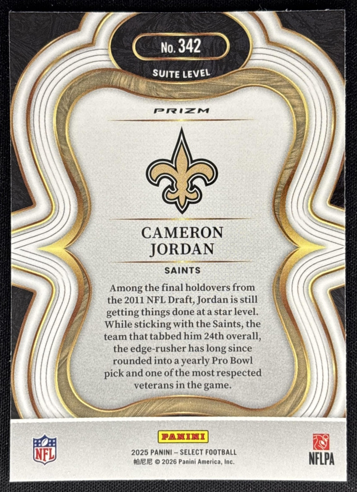 Cameron Jordan 2025 Panini Select Suite Level Silver Prizm Saints back