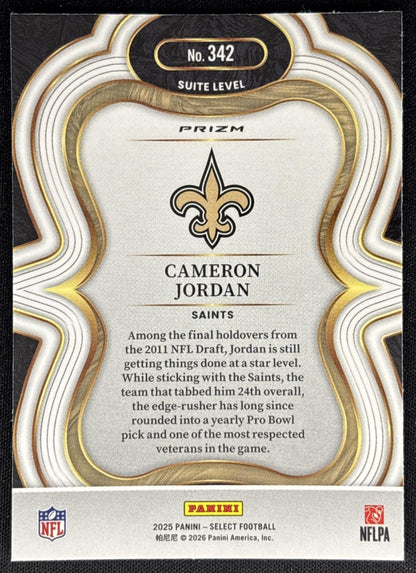 Cameron Jordan 2025 Panini Select Suite Level Silver Prizm Saints back