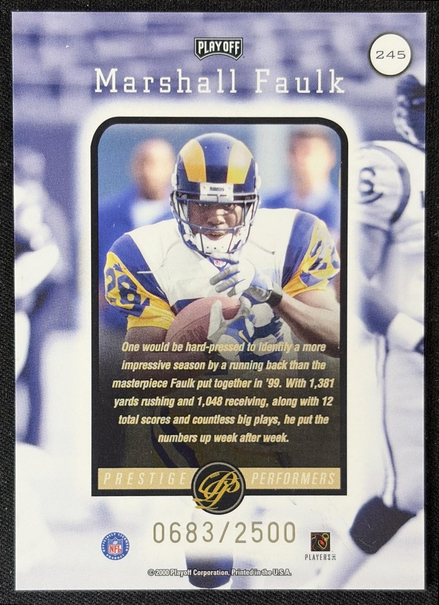 Marshall Faulk 2000 Playoff Prestige /2500 Rams back