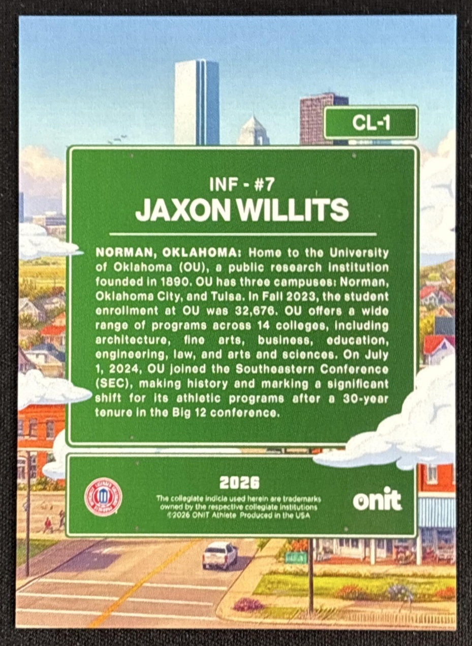 Jaxon Willis 2026 Onit City Limits Norman Oklahoma Non-Sports Trading Cards