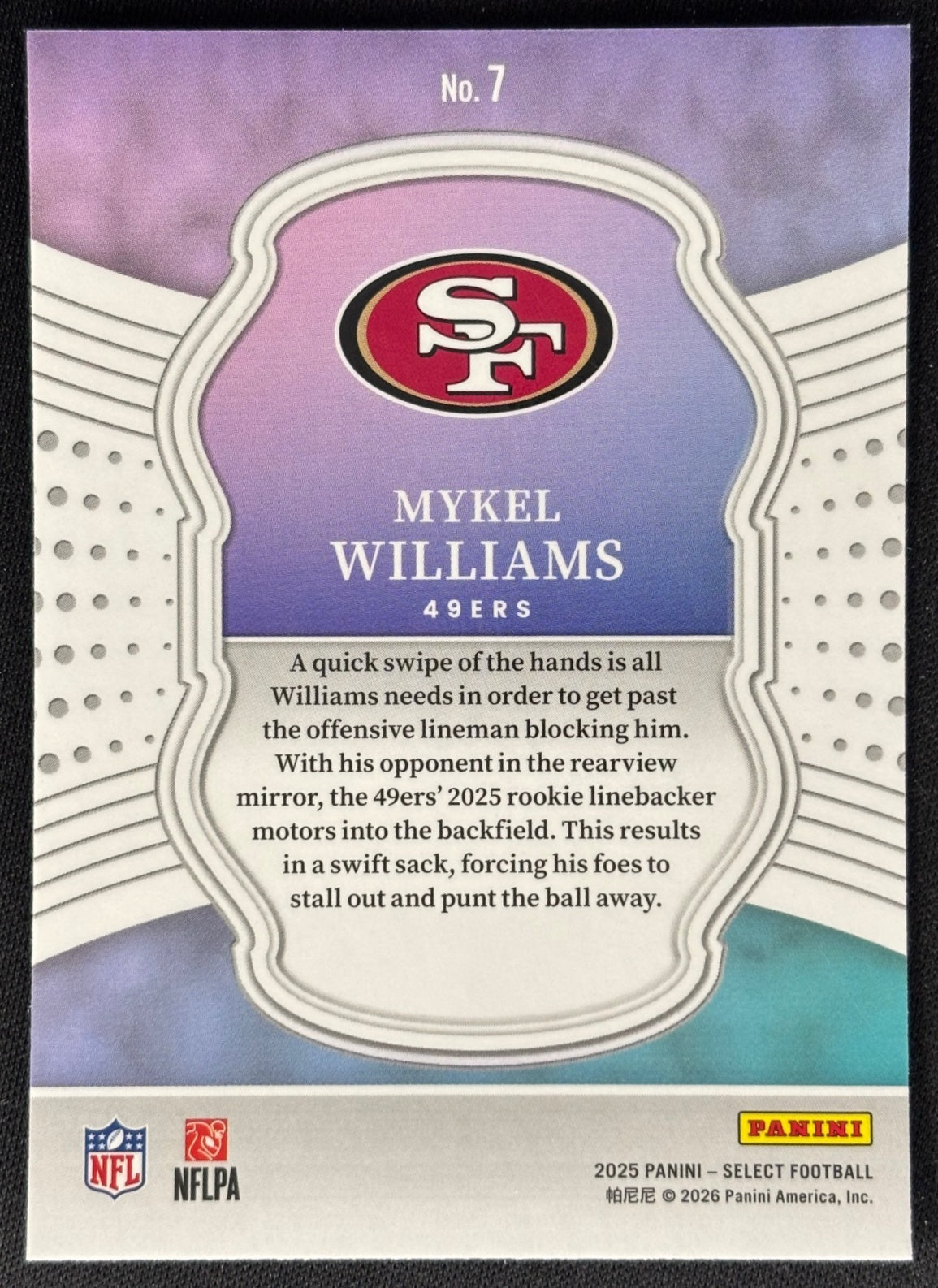 Mykel Williams 2025 Select Certified Rookies 49ers Sports Trading Card