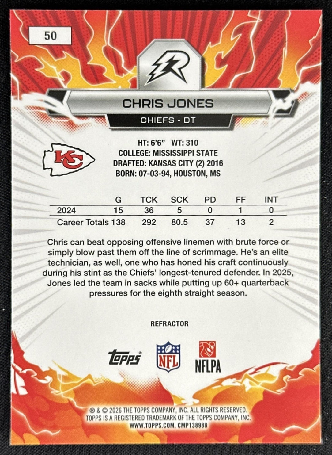 Chris Jones 2025 Topps Resurgence Refractor Chiefs