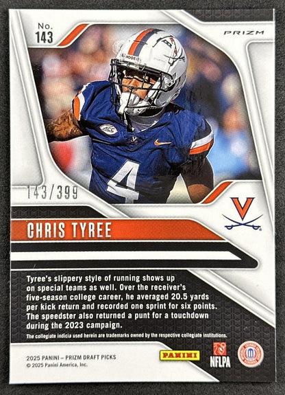 Chris Tyree 2025 Panini Prizm Draft Picks Red /399 Cavaliers back