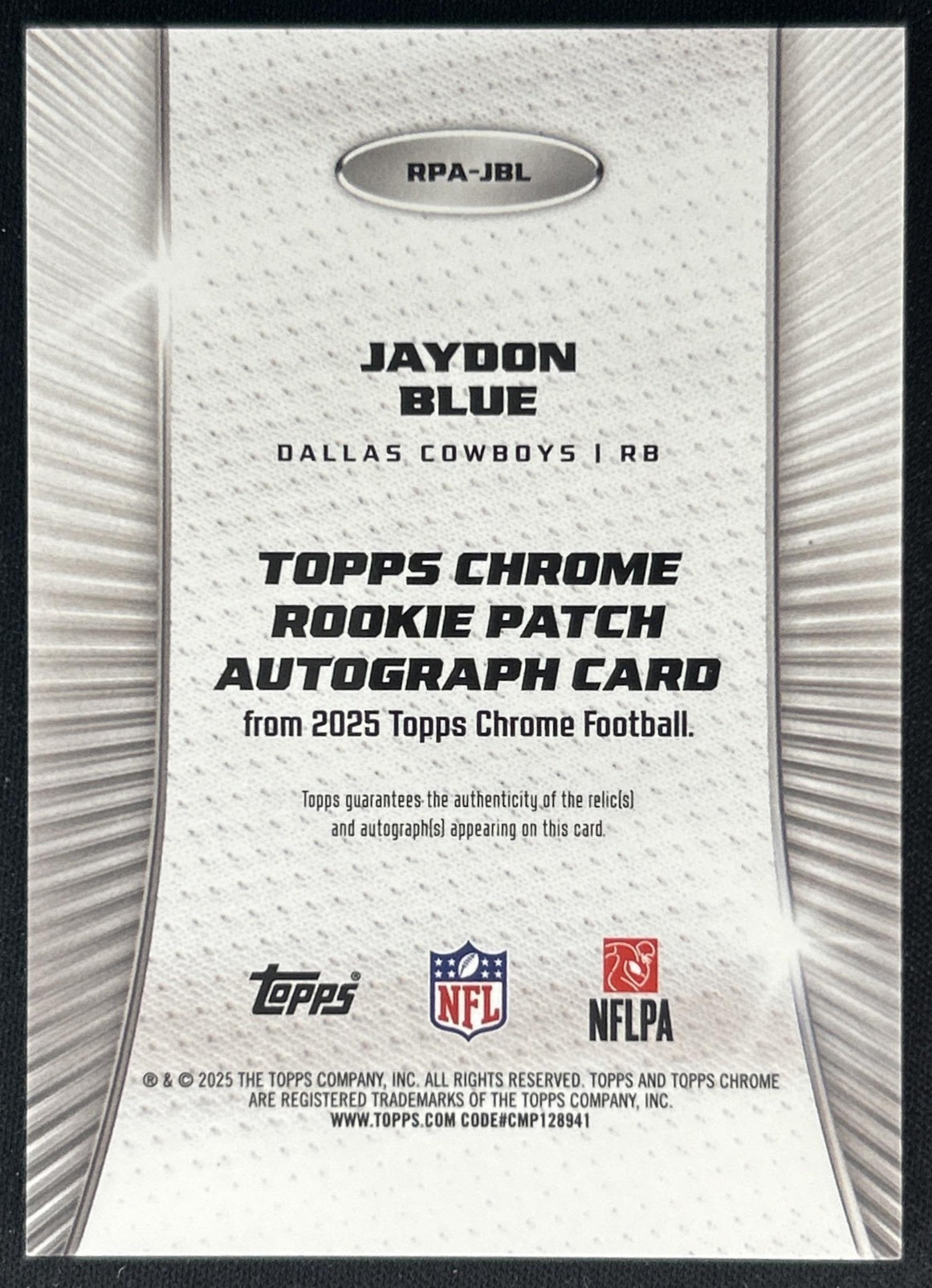 Jaydon Blue 2025 Topps Chrome Rookie Patch Auto Gold Refractor /50 Cowboys Sports Trading Cards