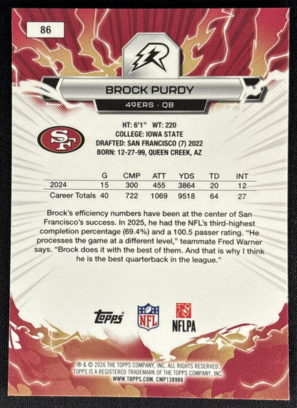 Brock Purdy 2025 Topps Resurgence Sky Blue and Pink Shock Refractor 49ers