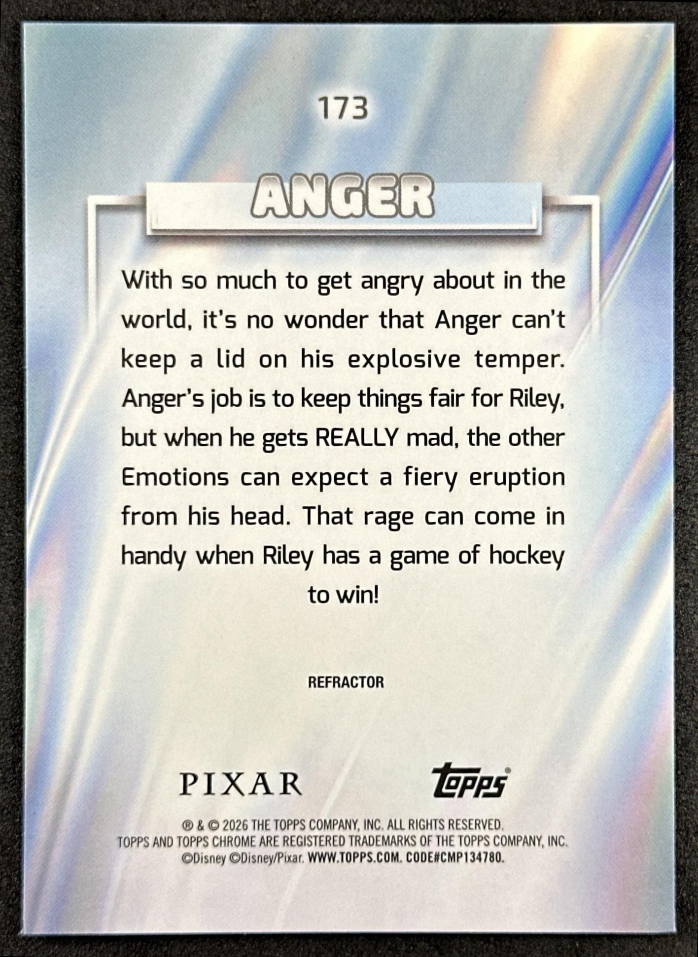 Anger 2026 Topps Chrome Disney Refractor Inside Out Back