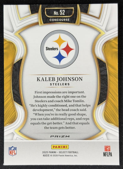 Kaleb Johnson 2025 Panini Select Concourse Green and Red Prizm Shock Steelers back