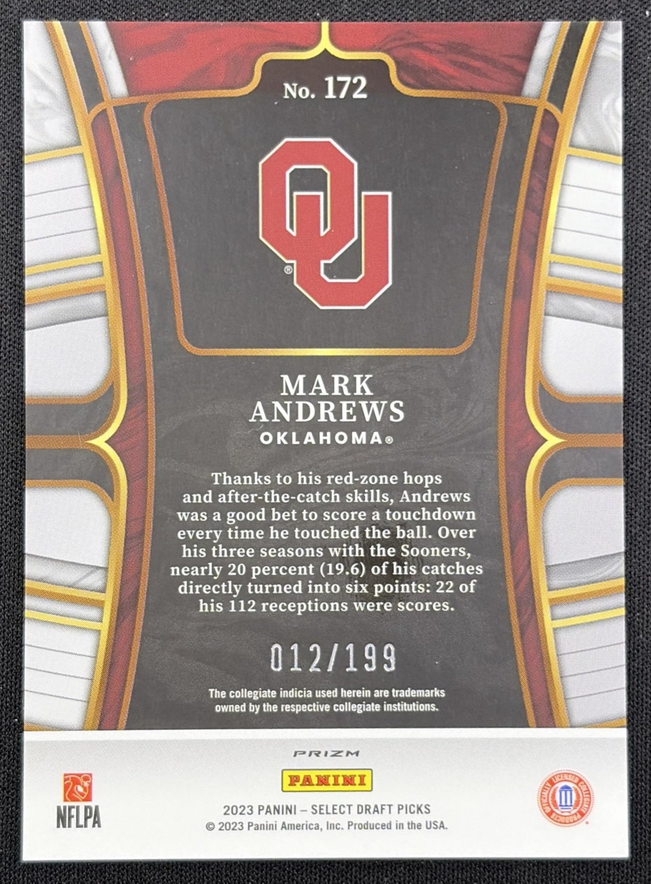 Mark Andrews 2023 Panini Select Draft Picks Tri Color Prizm /199 Sooners
