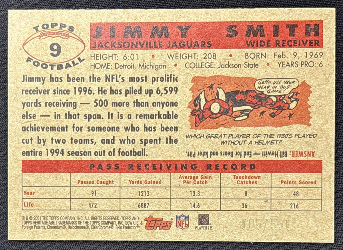 Jimmy Smith 2001 Topps Heritage Retrofractor /556 Jaguars Sports Trading Card