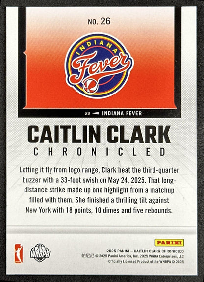 Caitlin Clark 2025 Panini Chronicled WNBA Holo Fever 26 Indiana Fever