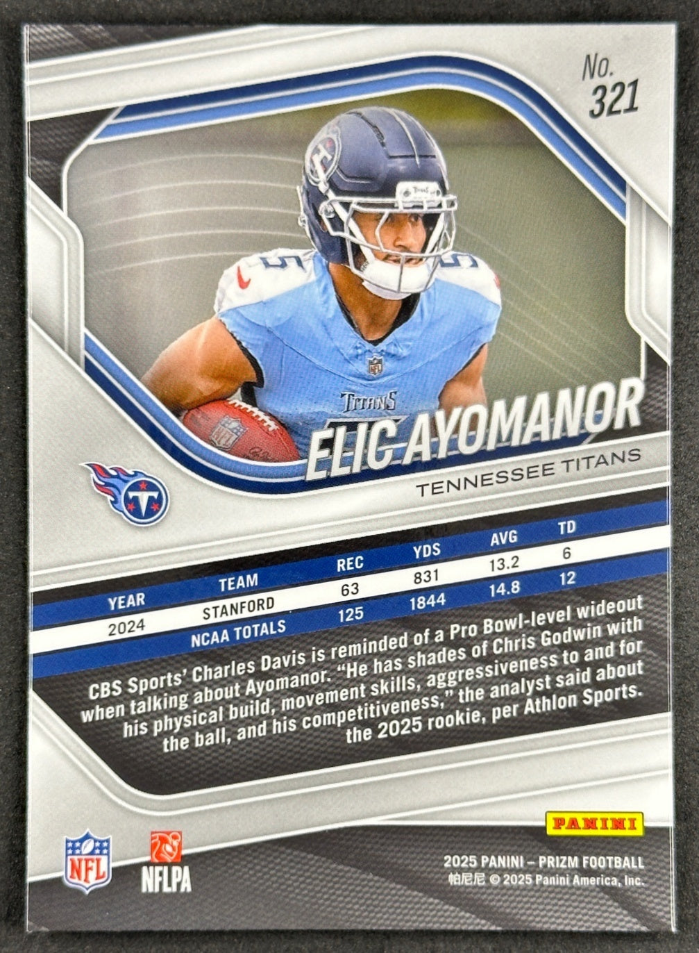 Elic Ayomanor 2025 Prizm Titans Sports Trading Cards