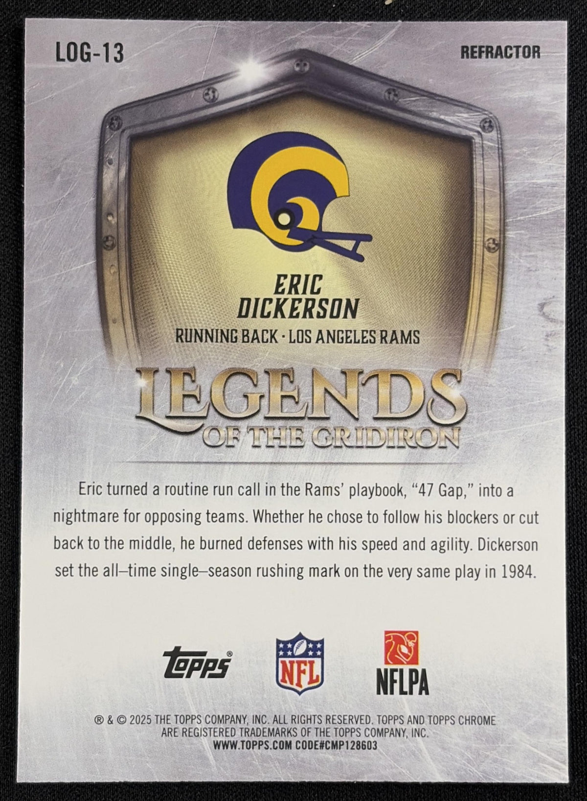 Eric Dickerson 2025 Topps Chrome Legends of the Gridiron Refractor Rams - Back
