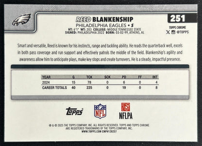 Reed Blankenship 2025 Topps Chrome Neon Pulse Refractor Eagles back