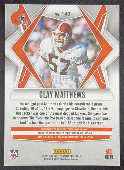 Clay Matthews Jr. 2025 Panini Phoenix Pink Hyper Prizm /299 Browns Sports Trading Card