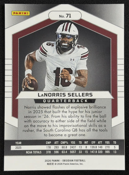 LaNorris Sellers 2026 Panini Obsidian Gamecocks