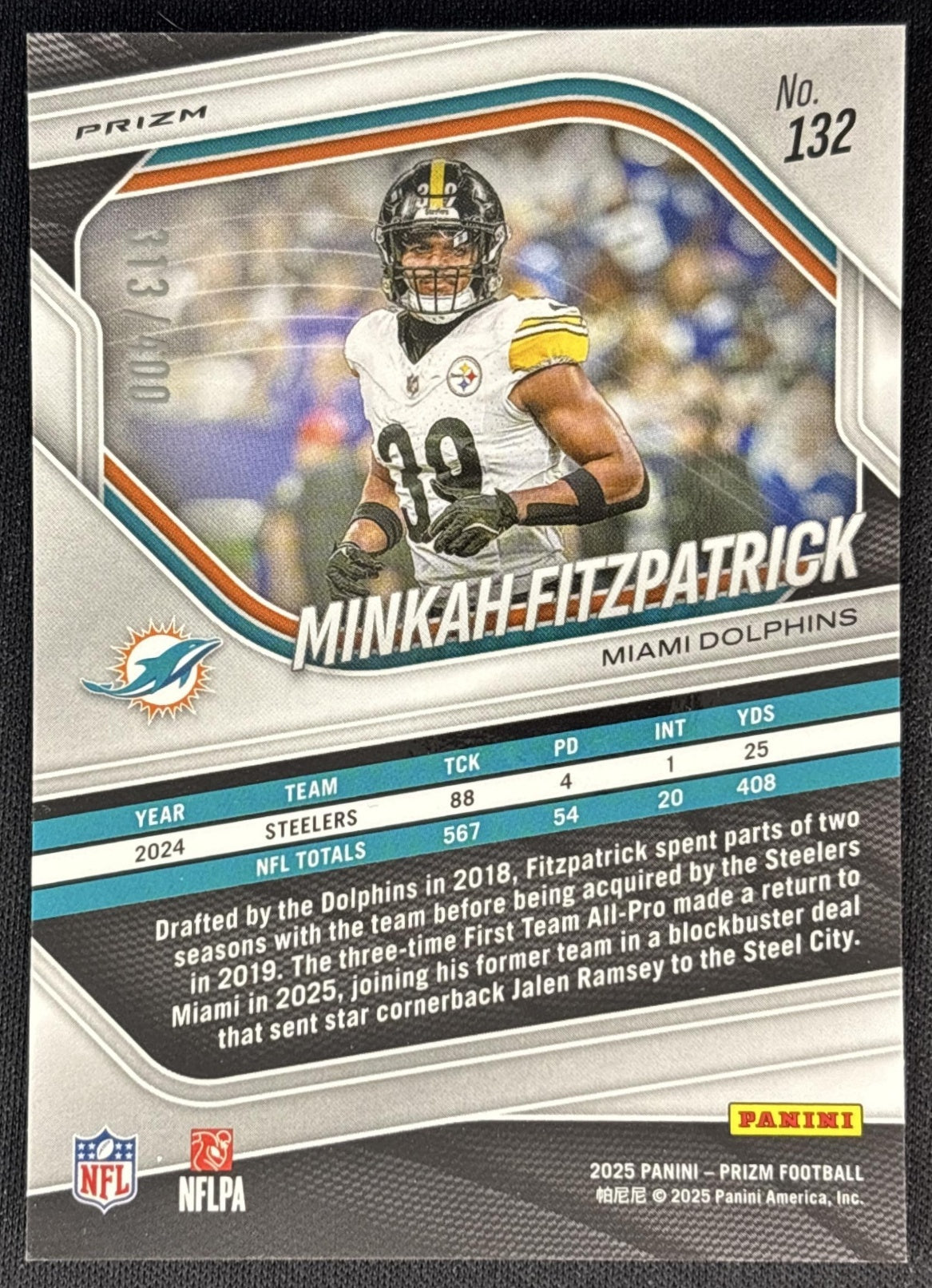 Minkah Fitzpatrick 2025 Panini Prizm Pandora /400 Dolphins back