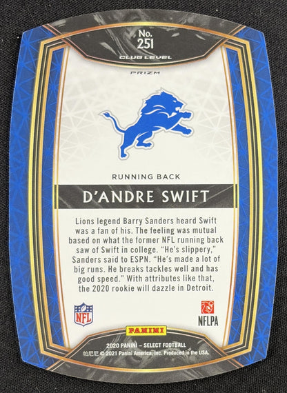 D Andre Swift 2020 Panini Select Blue Prizm Die Cut Lions back