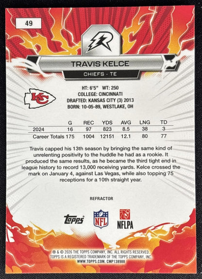 Travis Kelce 2025 Topps Resurgence Refractor Chiefs back