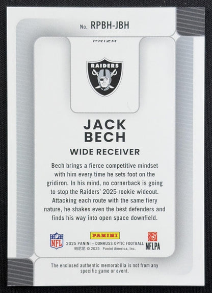 Jack Bech 2025 Panini Donruss Optic Rookie Phenoms Blue Hyper Prizm Raiders
