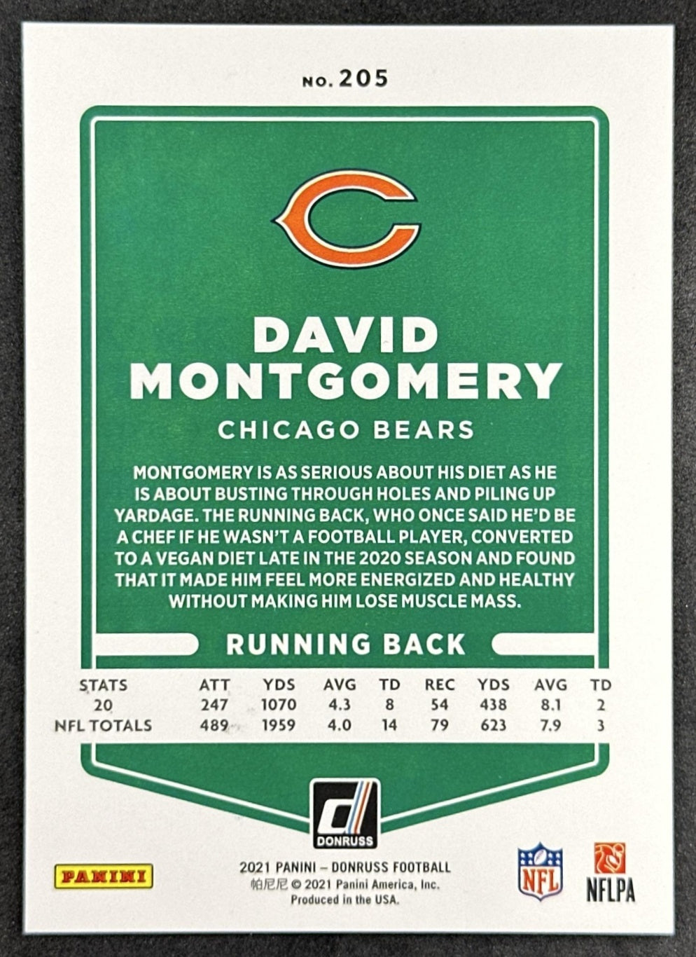 David Montgomery 2021 Panini Donruss Season Stat Line /500 Bears Sports Trading Card