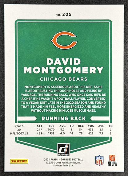David Montgomery 2021 Panini Donruss Season Stat Line /500 Bears Sports Trading Card