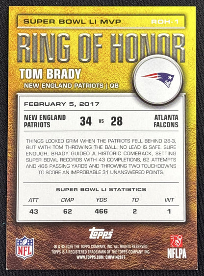 Tom Brady 2026 Topps Ring of Honor Patriots New England Patriots