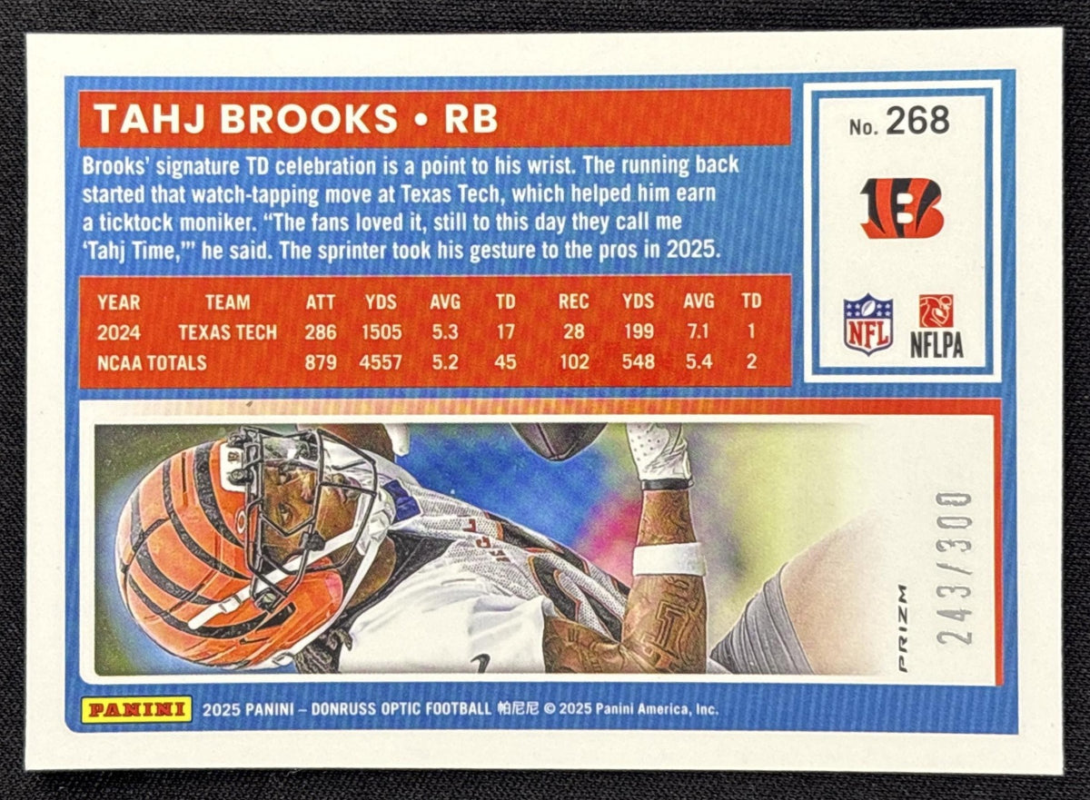 Tahj Brooks 2025 Panini Donruss Optic Rated Rookie Wave Prizm /300 Bengals