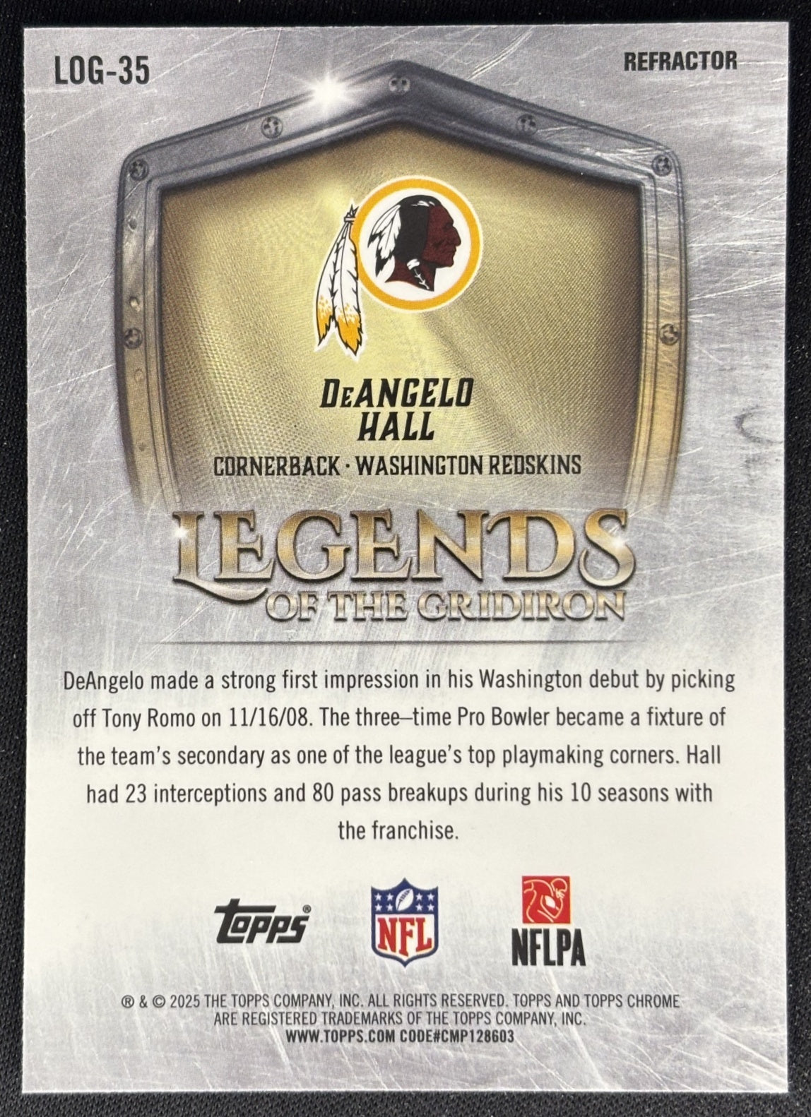 DeAngelo Hall 2025 Topps Chrome Legends of the Gridiron Refractor Redskins Sports Trading Cards