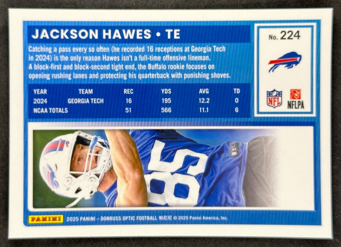 Jackson Hawes 2025 Donruss Optic Rated Rookie Bills Sports Trading Card