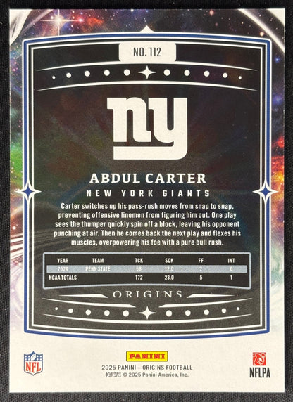 Abdul Carter 2025 Origins Rookie Giants Sports Trading Card