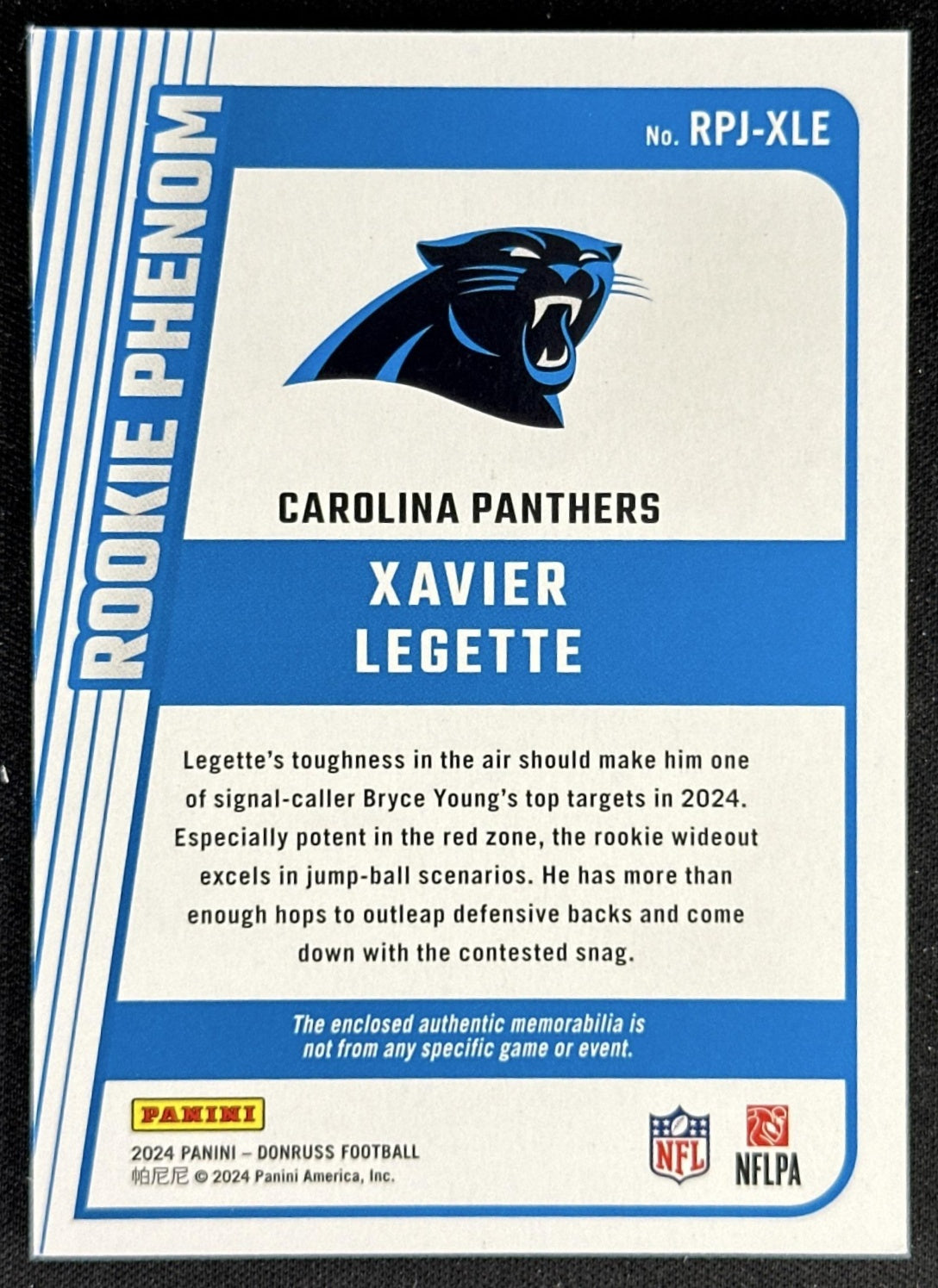 Xavier Legette 2024 Panini Donruss Rookie Phenom Jerseys Panthers