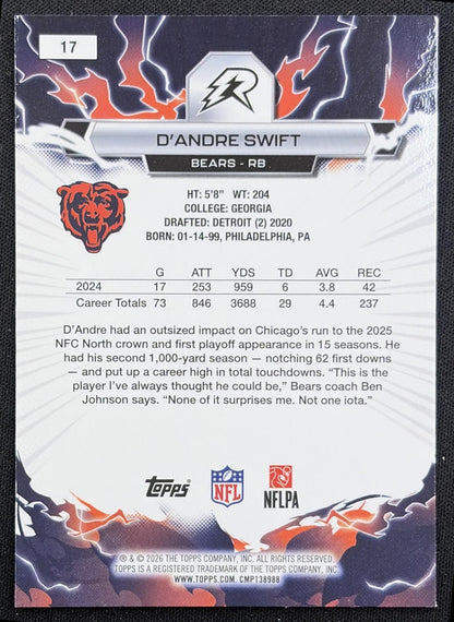 D'Andre Swift 2025 Topps Resurgence Blue and Orange Spark Refractor Bears